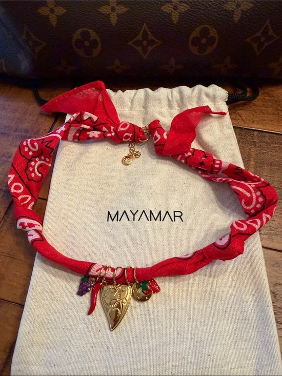 Mayamar Jewelry - Mayamar BOHO Red Bandana Charm Necklace with 24KT dipped Gold Heart Pendant